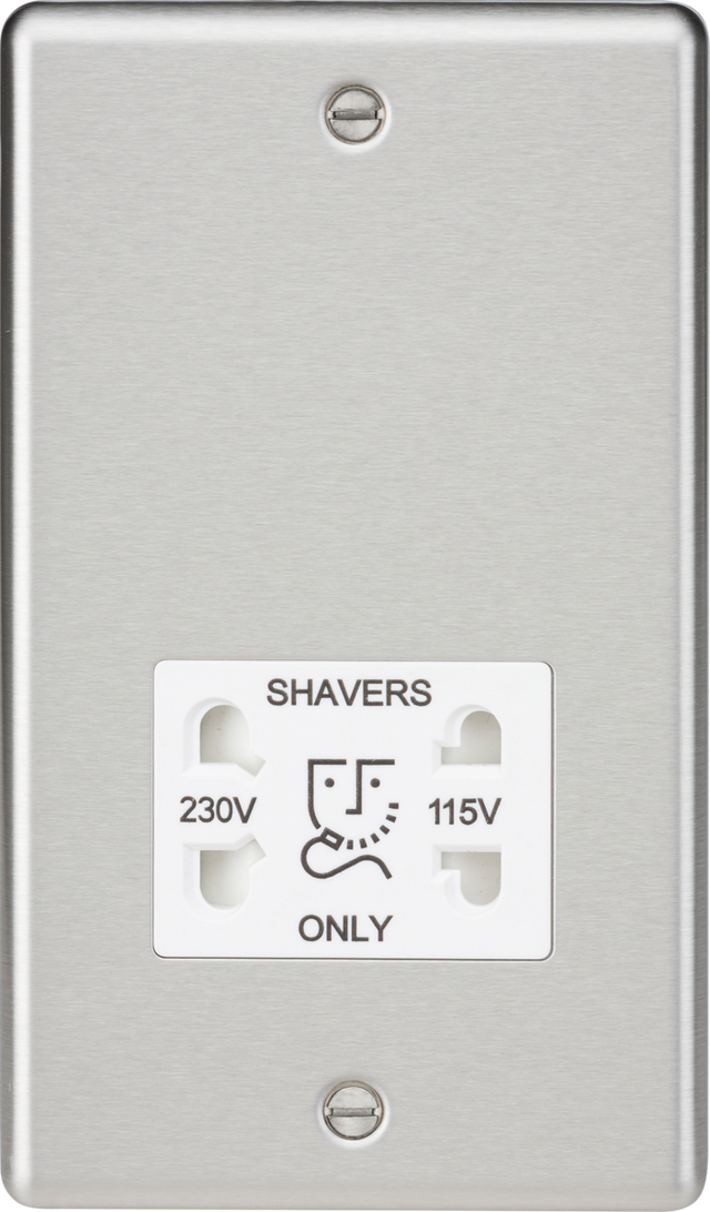 115/230V Dual Voltage Shaver Socket - Brushed Chrome with White Insert