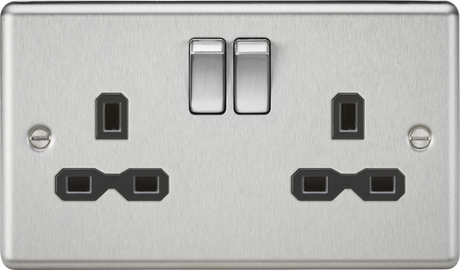 Brushed Chrome 2G DP Switched Socket with Black Insert