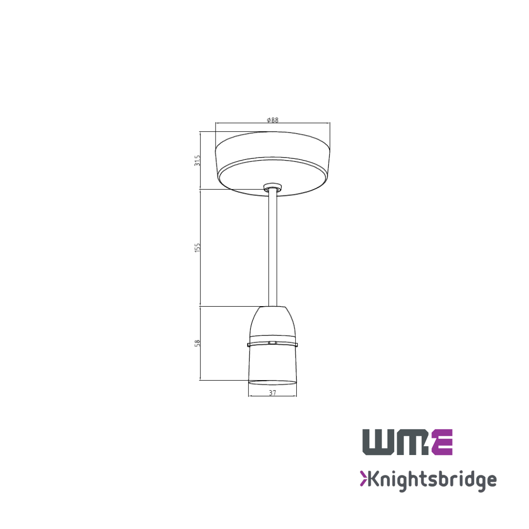 Knightsbridge: SN8270, 6" T2 BC Pendant Set, Pre-wired, White Finish, 100W Max, Ideal for Home and Commercial Use