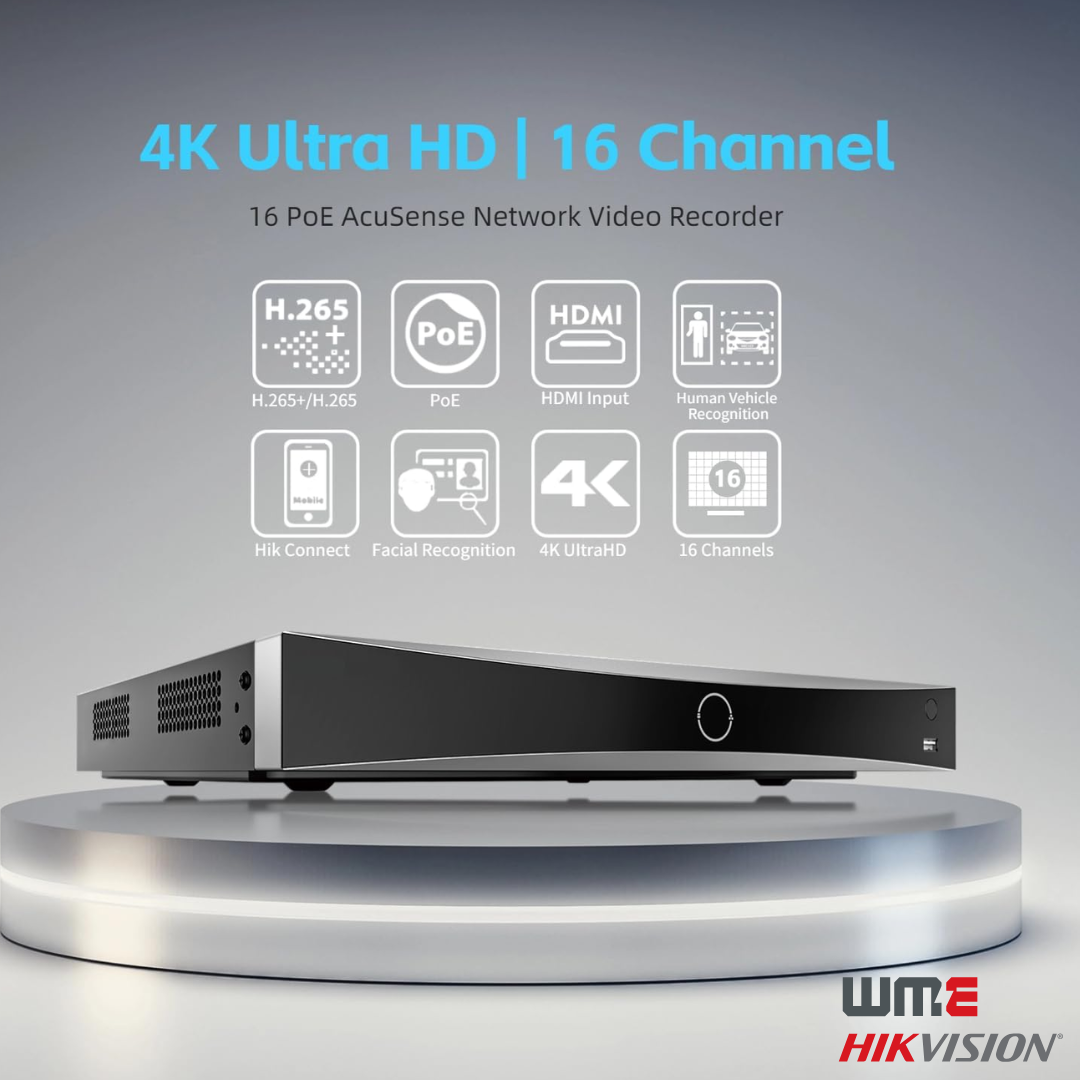 HikVision: DS-7616NXI-K2/16P, 16-Channel Plug and Play NVR, 12MP, H.265+, 16 PoE Ports