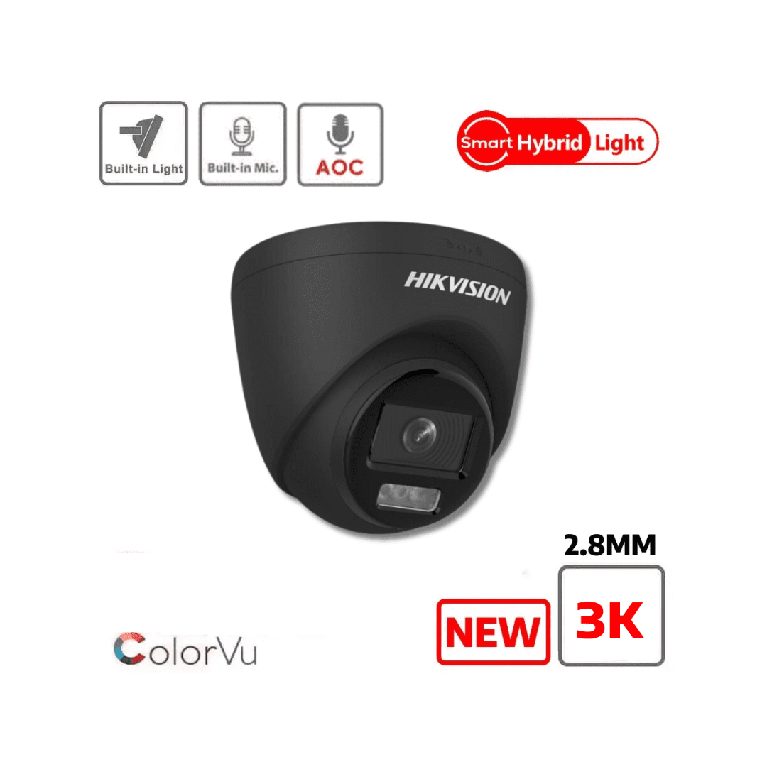 HikVision: DS-2CE72KF0T-LFS(2.8mm)(black), 3K Smart Hybrid Light Turret Camera, 2960 x 1665 Resolution, 24/7 Colour Imaging, IP67