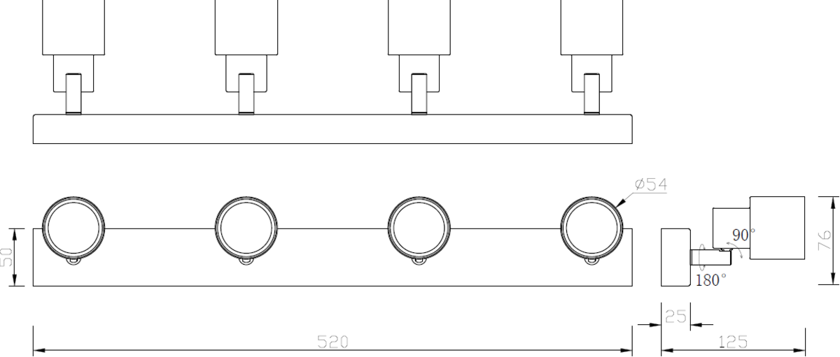 GU10 Quad Bar Spotlight with Adjustable Heads