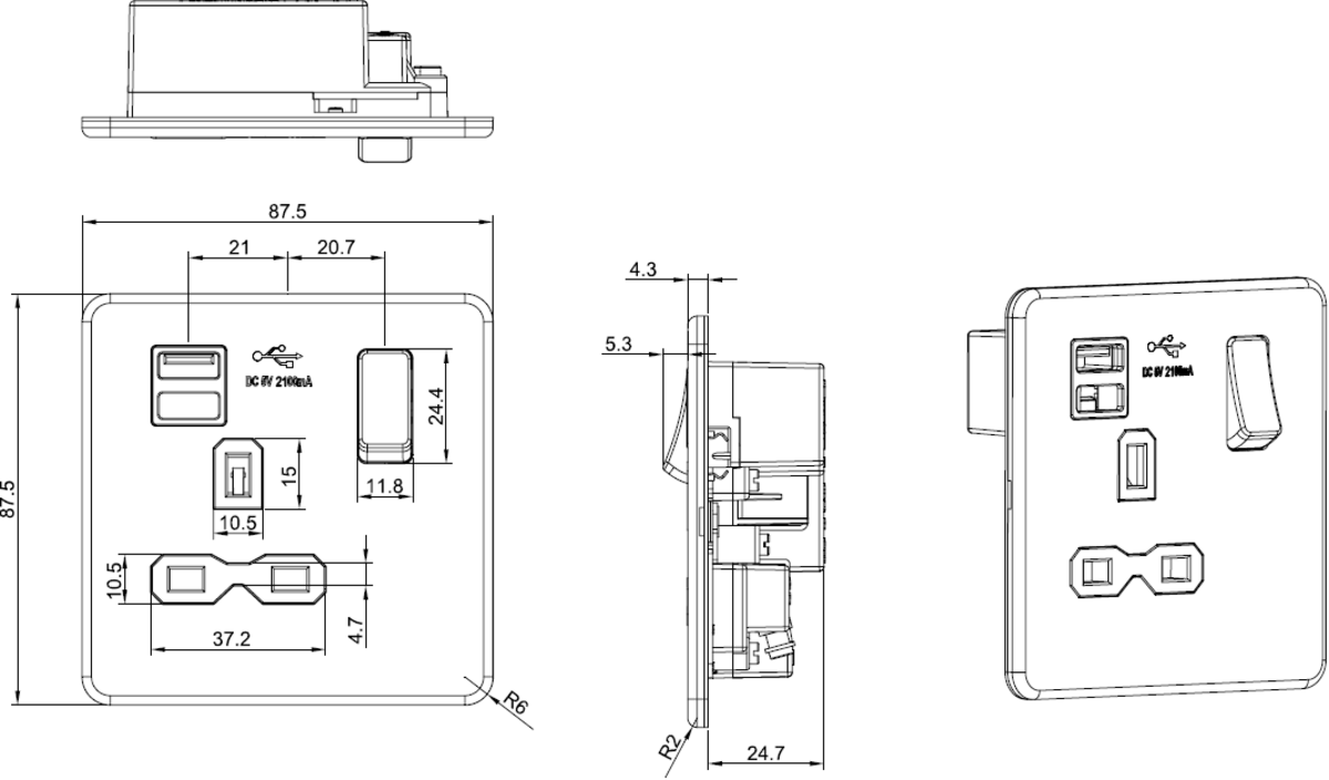 ML Accessories 13A 1G Switched Socket with Dual USB A+A