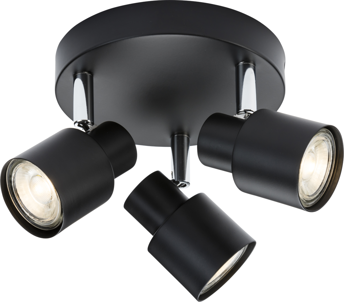 230V GU10 Triple Spotlight - Matt Black with Adjustable Heads