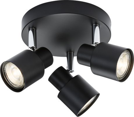 230V GU10 Triple Spotlight - Matt Black with Adjustable Heads