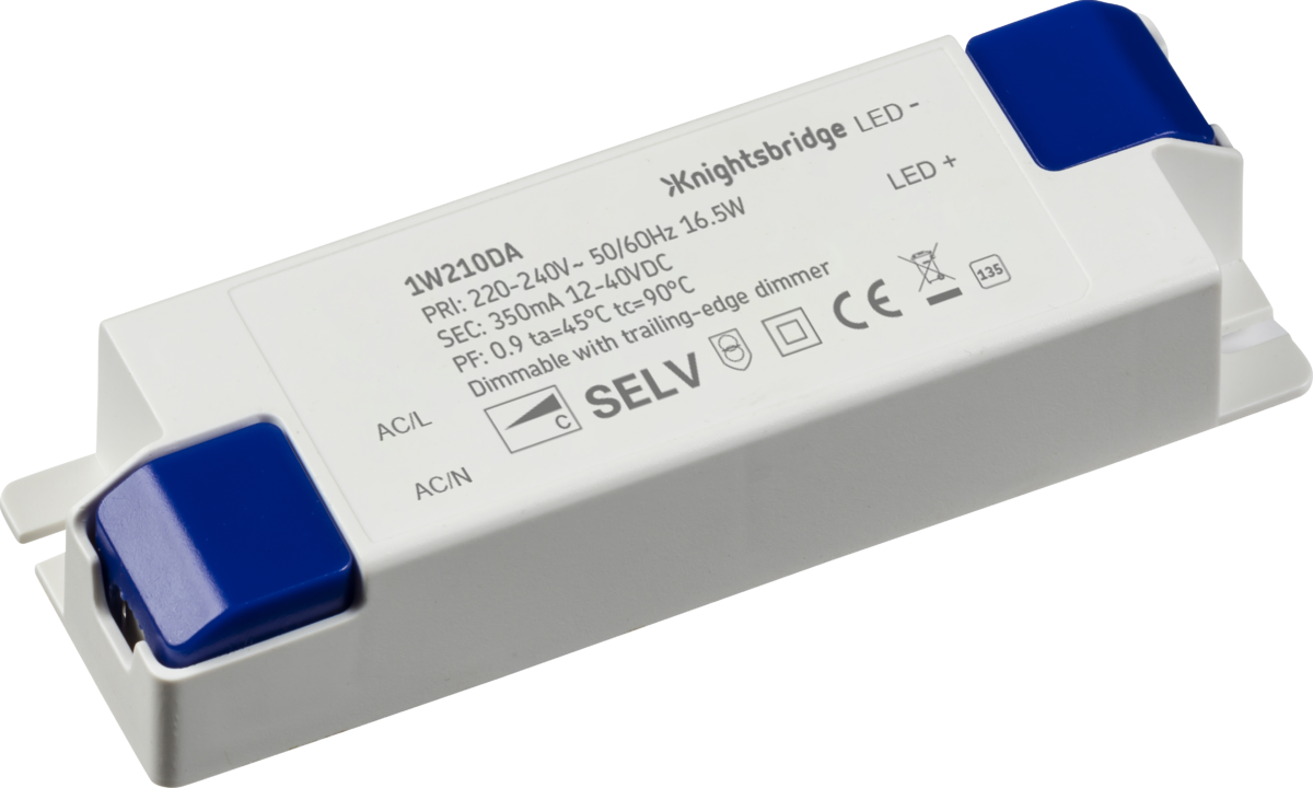 IP20 350mA 16.5W Constant Current Dimmable LED Driver - White Polycarbonate