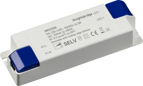 IP20 350mA 16.5W Constant Current Dimmable LED Driver - White Polycarbonate