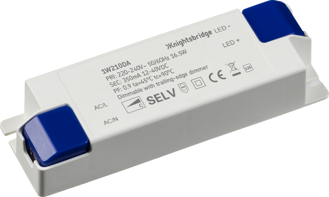 IP20 350mA 16.5W Constant Current Dimmable LED Driver - White Polycarbonate