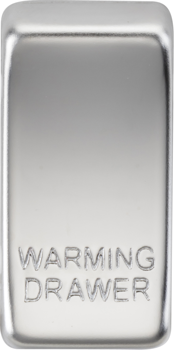Switch cover marked WARMING DRAWER in polished chrome