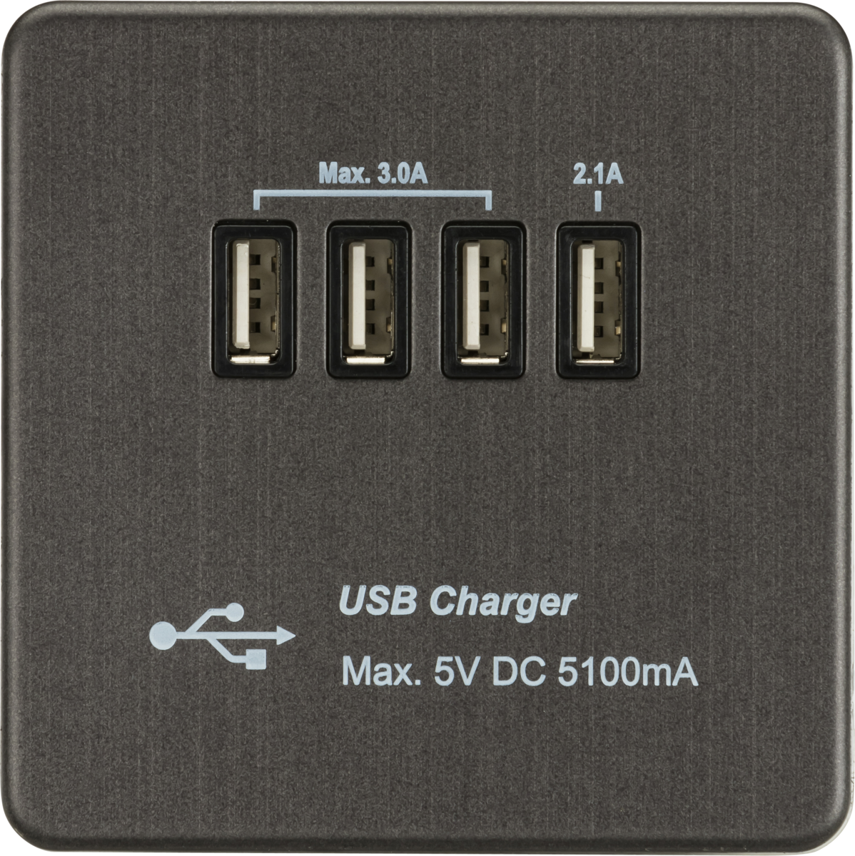230V Quad USB-A Charger Outlet - Smoked Bronze
