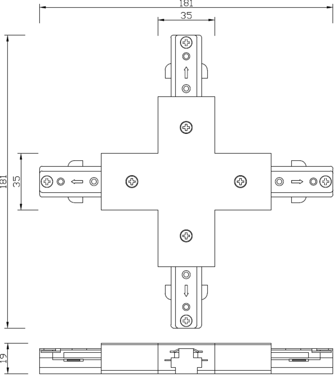 230V Track X-Connector - White Side View