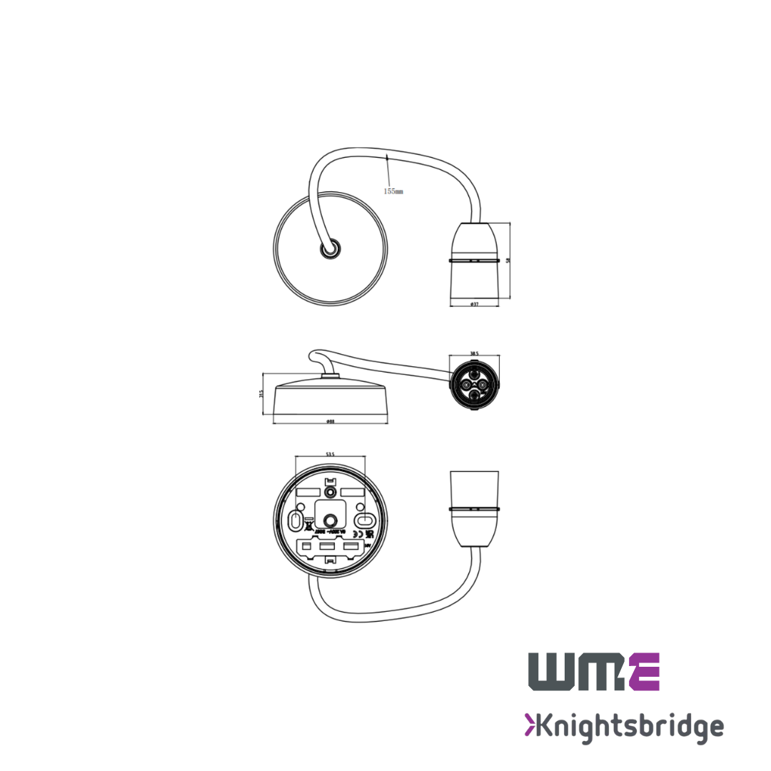 Knightsbridge: SN8270, 6" T2 BC Pendant Set, Pre-wired, White Finish, 100W Max, Ideal for Home and Commercial Use
