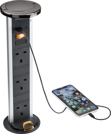 Knightsbridge IP54 3G Pop-Up Socket with Dual USB Charger A+C, Black Nickel