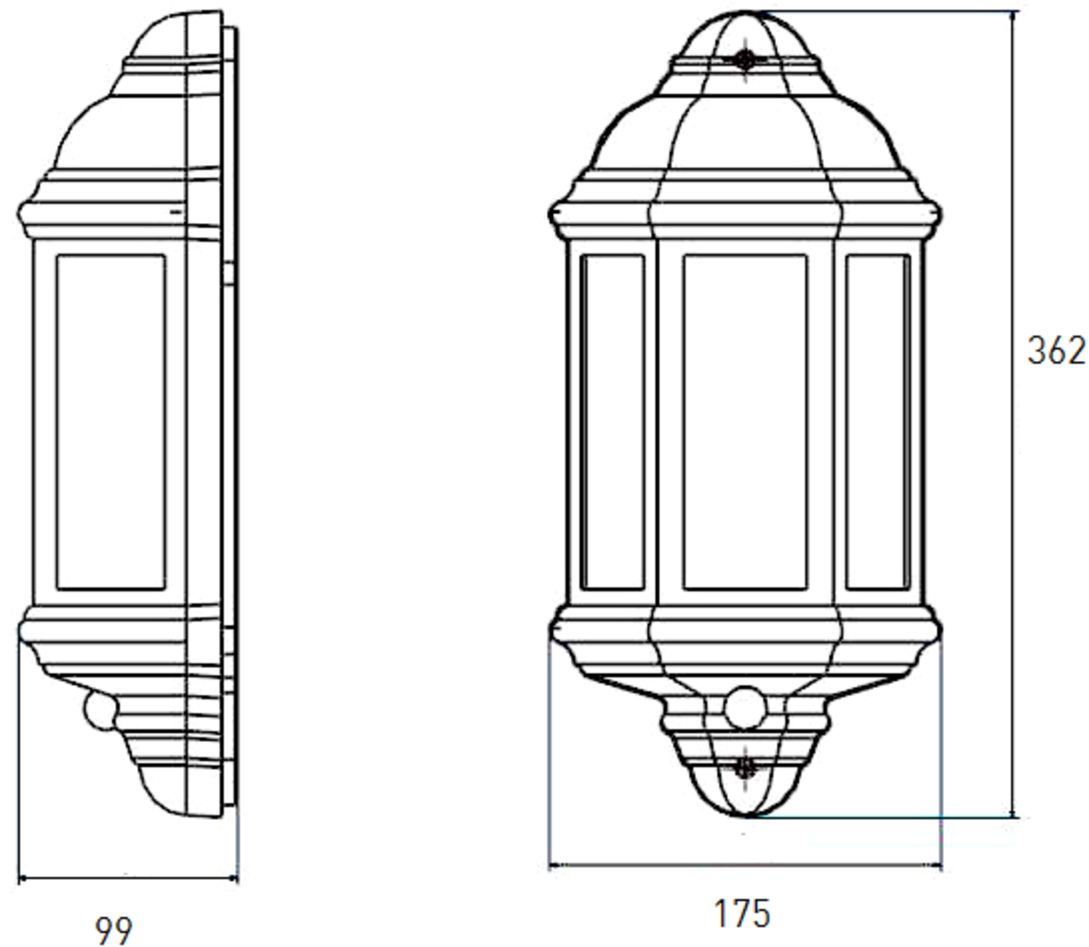 Close-up view of the LED Half Wall Lantern - Black with Photocell Sensor