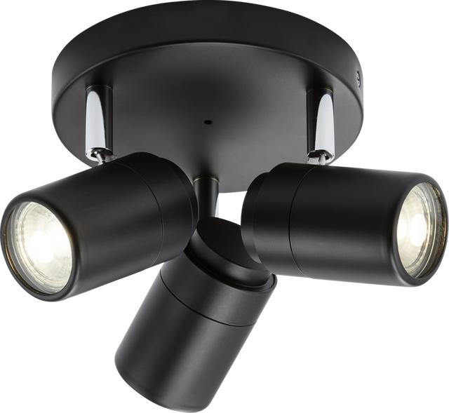 230V IP44 GU10 Triple Spotlight - Matt Black