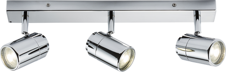 230V IP44 GU10 Triple Bar Spotlight - Chrome, Adjustable Design