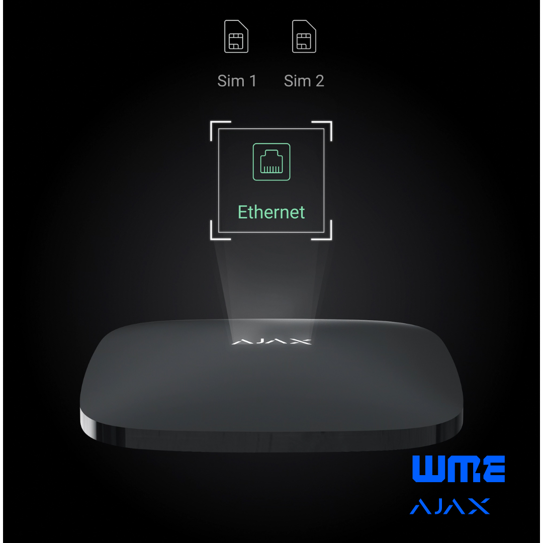 Ajax: HUB2(BLACK), Hub 2 Intelligent Control Panel, Black, Multiple Communication Channels, Visual Alarm Verification