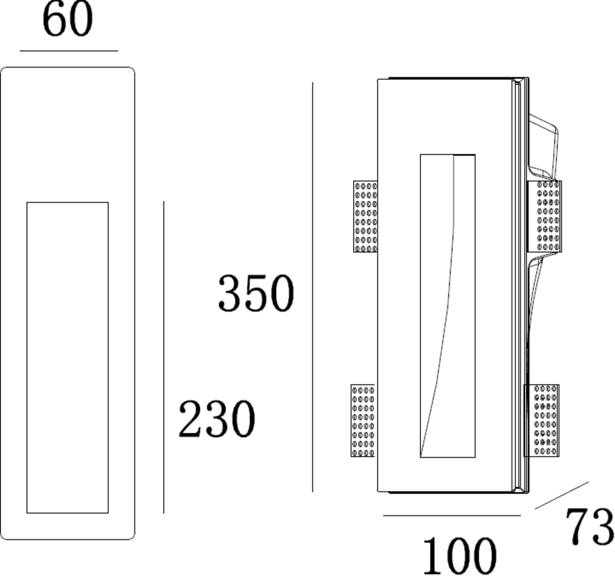 Alternative image of 230V GU10 35W Recessed Rectangular Plaster Wall Light