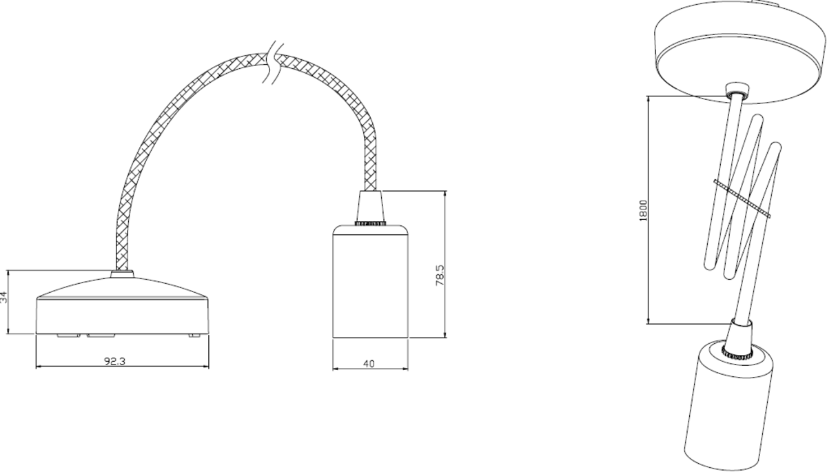 Side view of 1.8m E27 Contemporary Pendant Set - Black Nickel