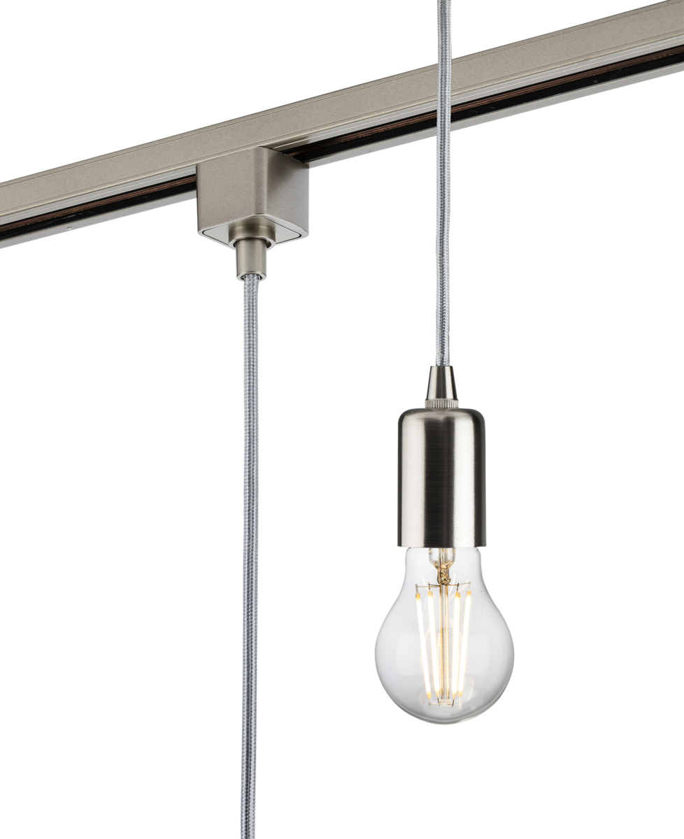 230V 1.8M E27 Contemporary Track Pendant in Brushed Chrome