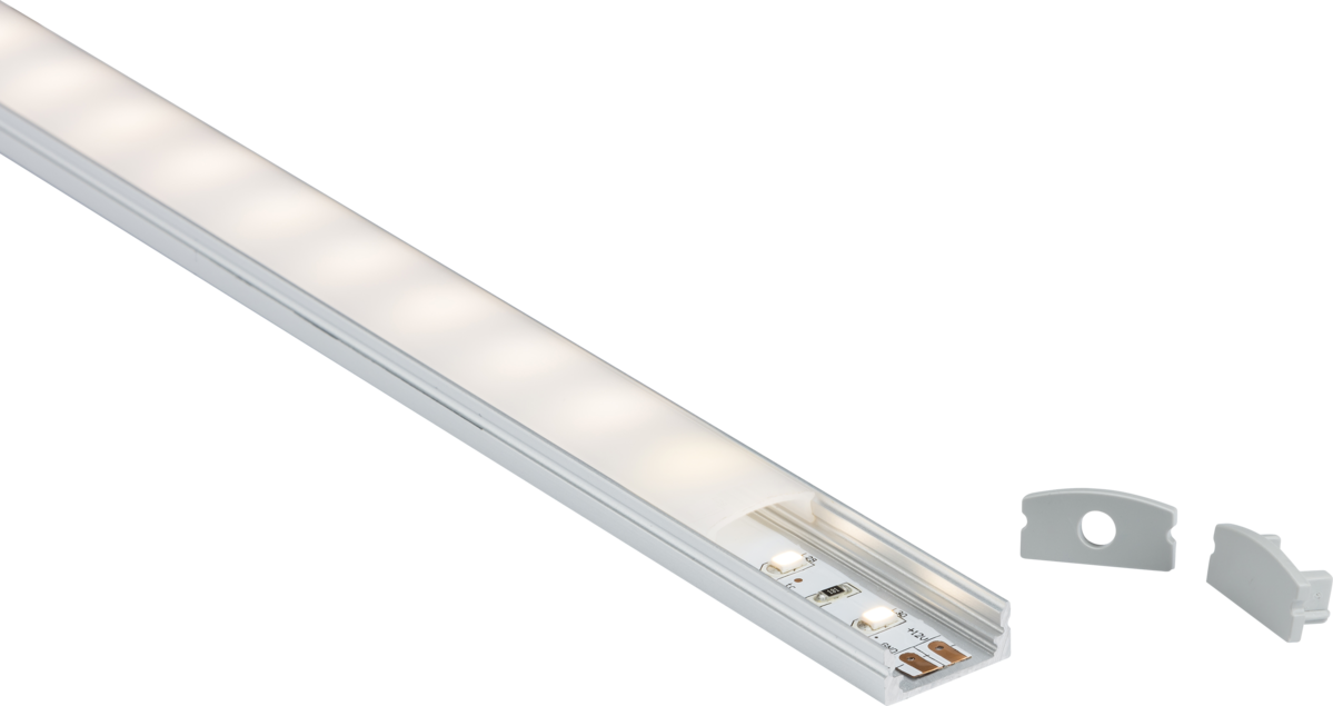 1M Aluminium Profile - Surface Mount Flat, Matt Silver