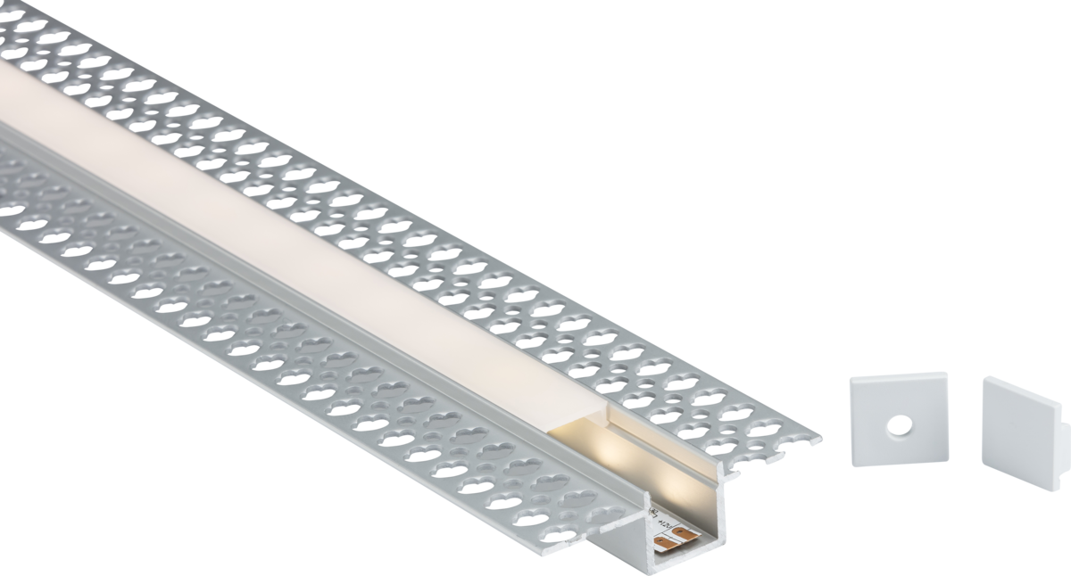 1M Aluminium Profile - Plaster-in Recessed, Matt Silver