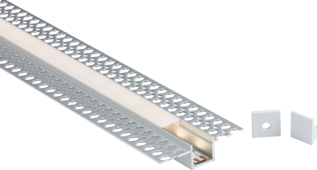 1M Aluminium Profile - Plaster-in Recessed, Matt Silver