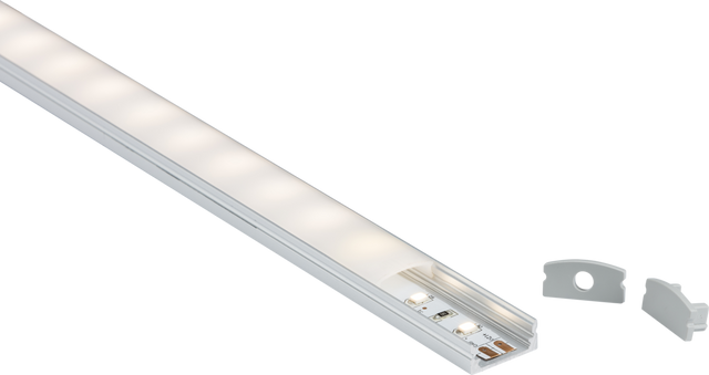 2M Aluminium Profile - Surface Mount Flat with Opal Diffuser