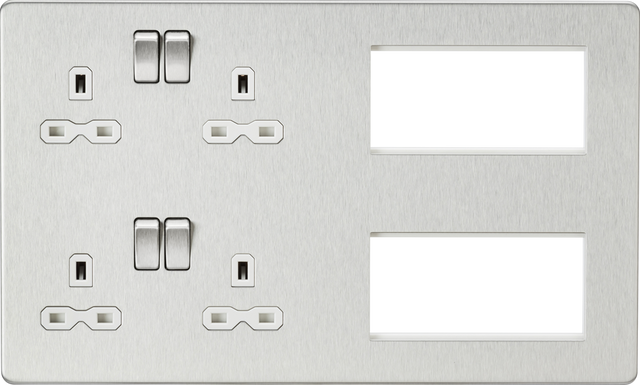 ML Accessories Screwless Multimedia Combination Plate - Brushed Chrome with White Insert