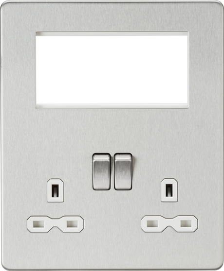 Small Multimedia Combination Plate - Brushed Chrome with White Insert