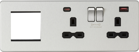 Brushed Chrome 13A 2G DP Socket with Dual USB A+C