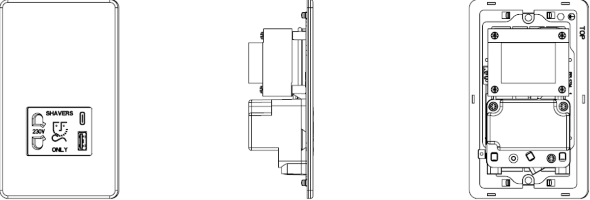 230V Anthracite Shaver Socket with Dual USB