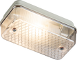 230V IP65 100W Max E27 Bulkhead with Clear Prismatic Diffuser and White Aluminium Base