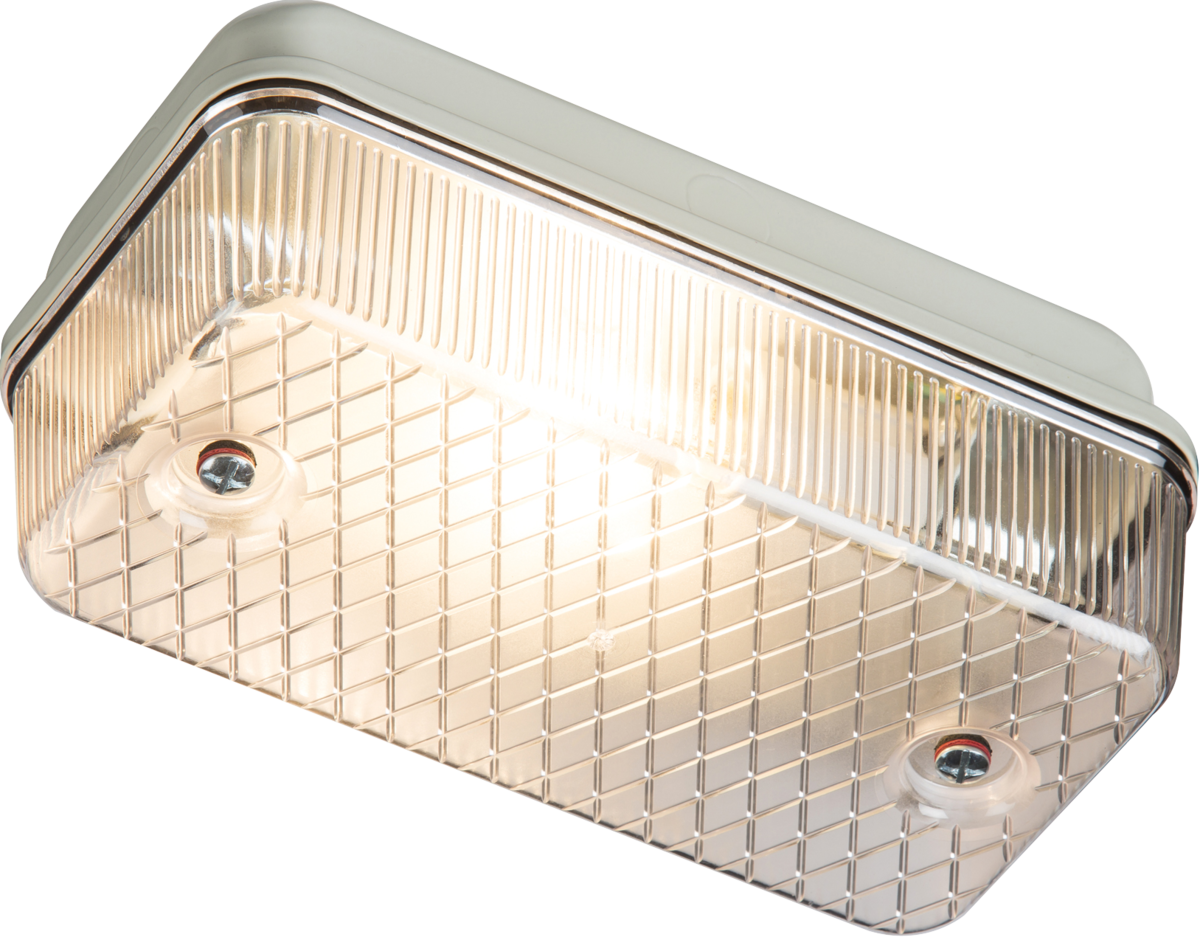 230V IP65 100W Max E27 Bulkhead with Clear Prismatic Diffuser and White Aluminium Base