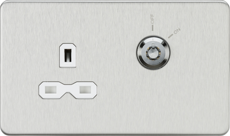 13A DP Key Lockable Socket - Brushed Chrome with White Insert
