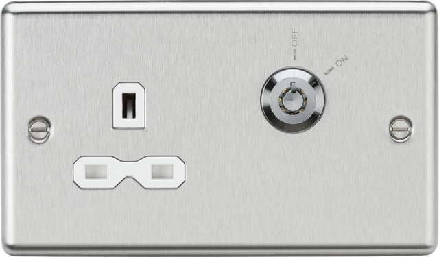 13A DP Key Lockable Socket - Brushed Chrome with White Insert