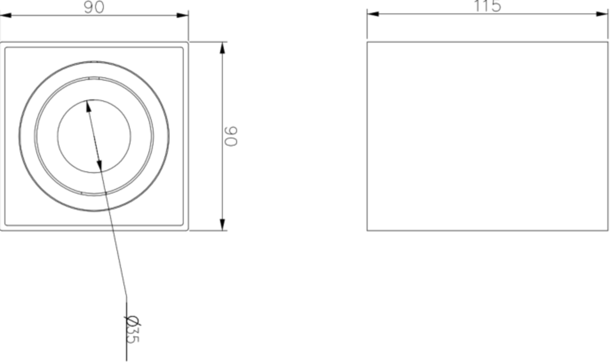 Knightsbridge Oran Surface Tilt Square Downlight Black Side View