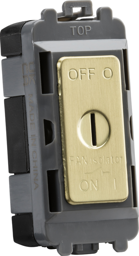 10A Fan Isolator Key Switch Module - Brushed Brass