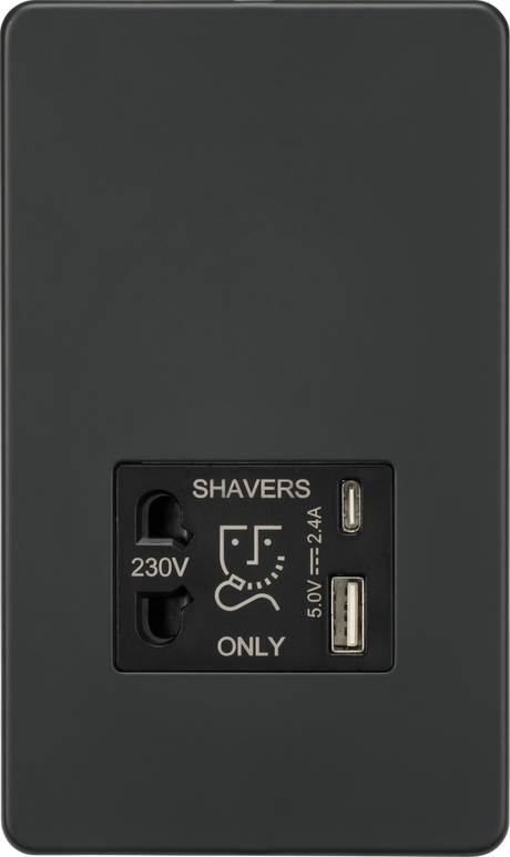 230V Shaver Socket with Dual USB A+C - Anthracite
