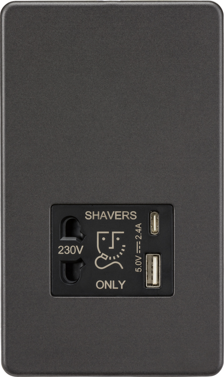 230V Shaver Socket with Dual USB - Smoked Bronze