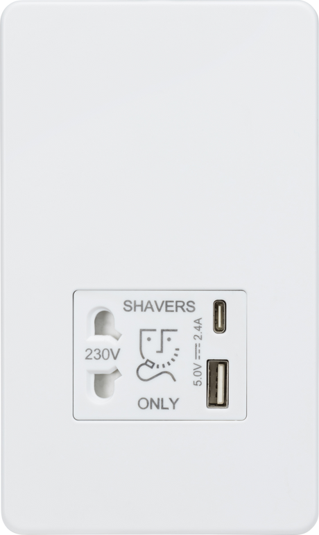 Knightsbridge 230V Shaver Socket with Dual USB A+C - Matt White