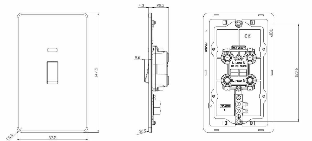 Additional view of 45A DP Switch with Neon - Brushed Chrome - SF82MNBC