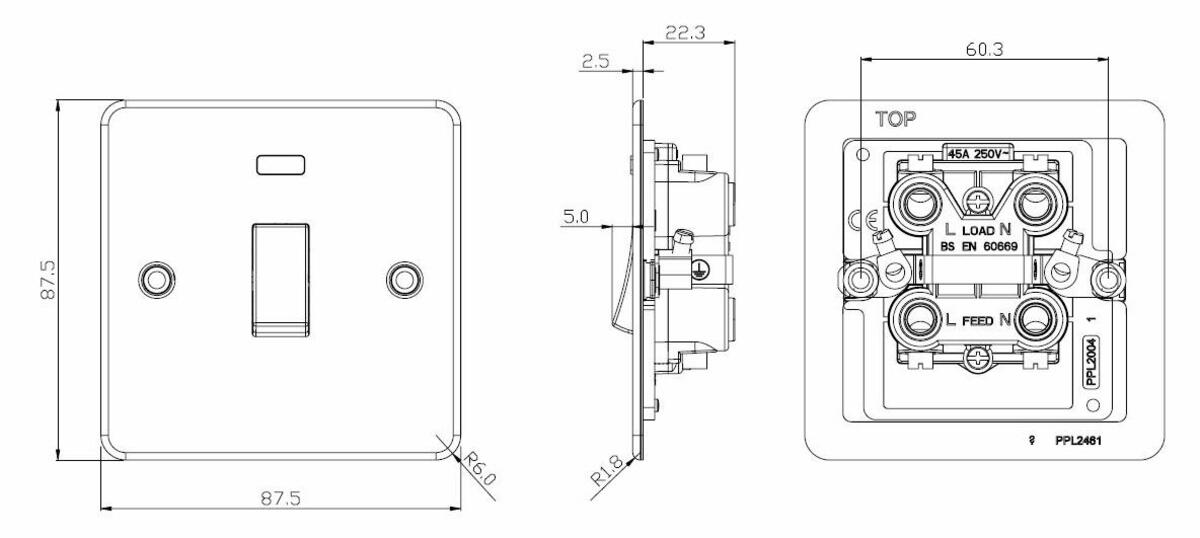 45A DP Switch with Neon - Brushed Brass Alternative View