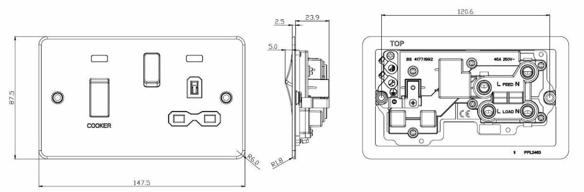 Alternate view of the 45A DP Switch & 13A Socket