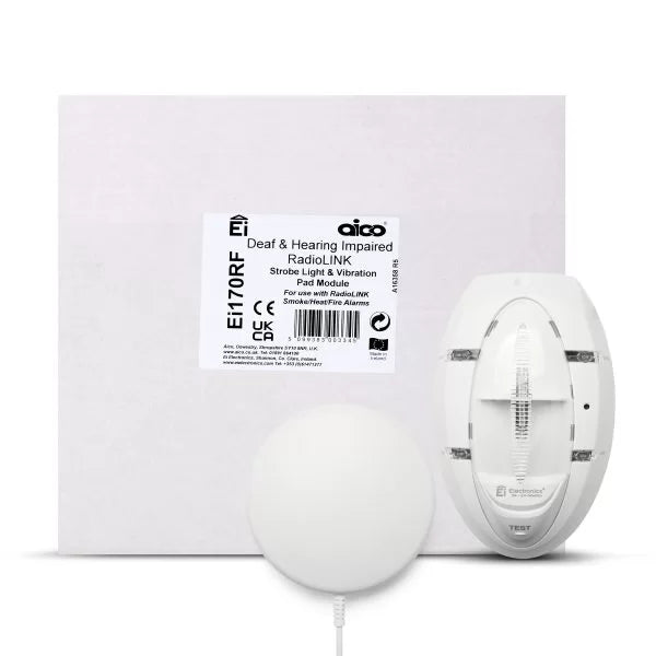 Aico Ei170RF RadioLINK Alarm Kit for the Deaf & Hard of Hearing – Strobe & Vibrating Pad – SKU: Ei170RF