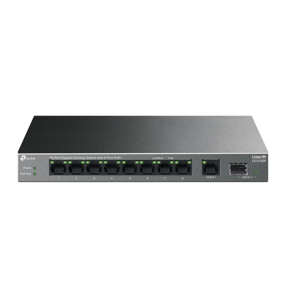 TP-Link 10-Port Gigabit PoE+ Desktop Switch with SFP – LS1210GP | 8x PoE+ Ports | 61W Budget | Plug & Play