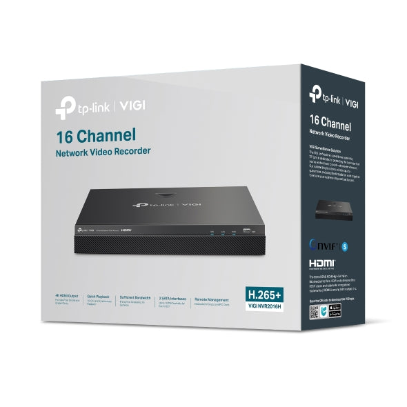 TP-Link VIGI NVR2016H – 16 Channel 4K PoE Network Video Recorder | 20TB Storage, 16-Channel Playback, H.265+ | SKU: VIGI NVR2016H