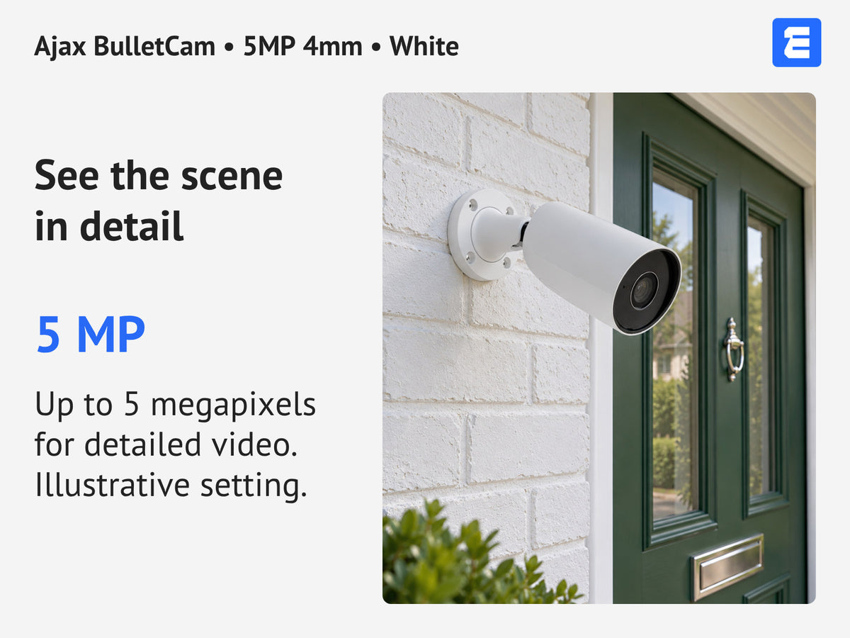 Ajax BulletCam • 5MP 4mm • White infographic: See the scene in detail.