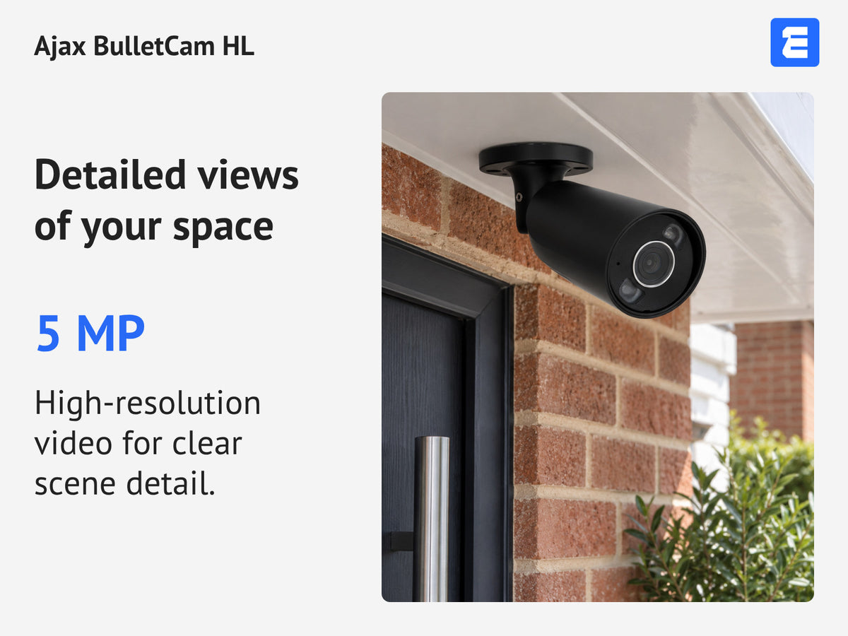 Ajax BulletCam HL — Detailed views of your space: 5 MP. High-resolution video for clear scene detail.