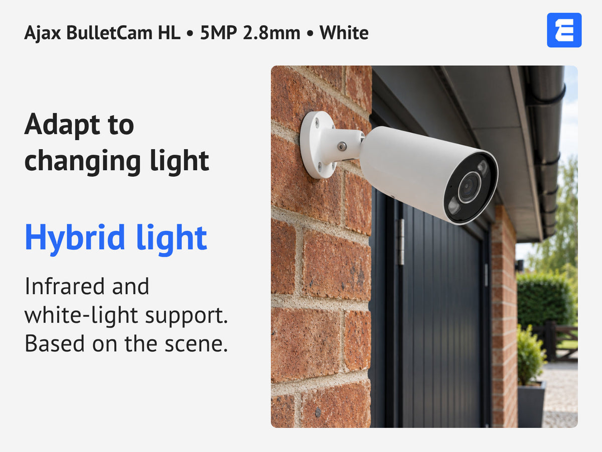 Ajax BulletCam HL • 5MP 2.8mm • White infographic: Adapt to changing light.